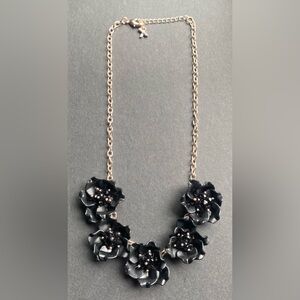Talbots Black & Gold Floral Statement Necklace